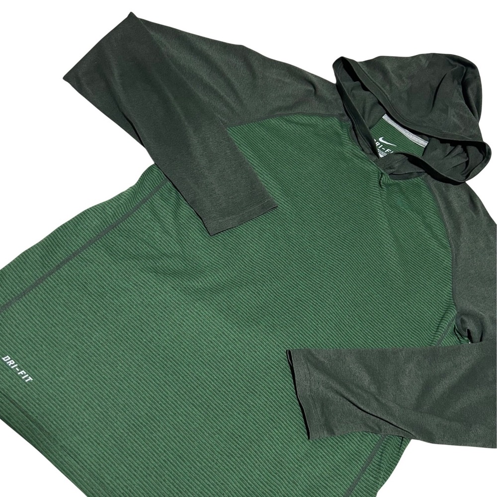 Nike Dri-FIT Hoodie Mens M Green Long Sleeve Textured Stripe Training Top